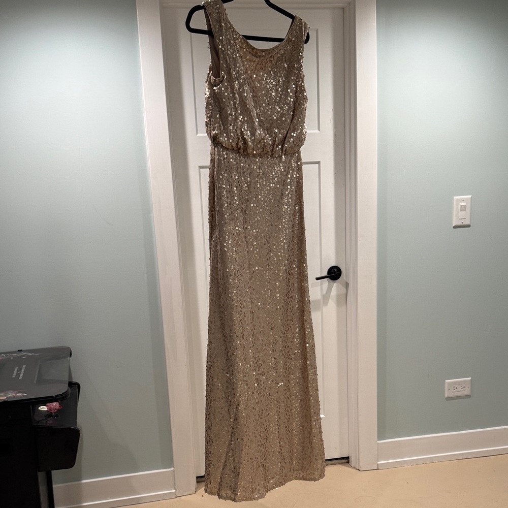 David's Bridal Gold Sequin Maxi Dress - Picture 1 of 4